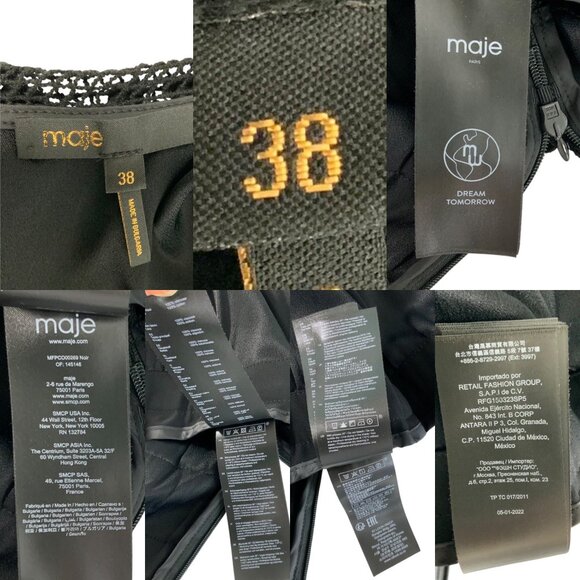 Maje Playsuit Romper 38 US/M Noir Black Lace Tiered Low Cut Back Short Sleeve - Picture 5 of 12